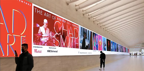 Chad Smith art on the Oculus screens at the World Trade Center
